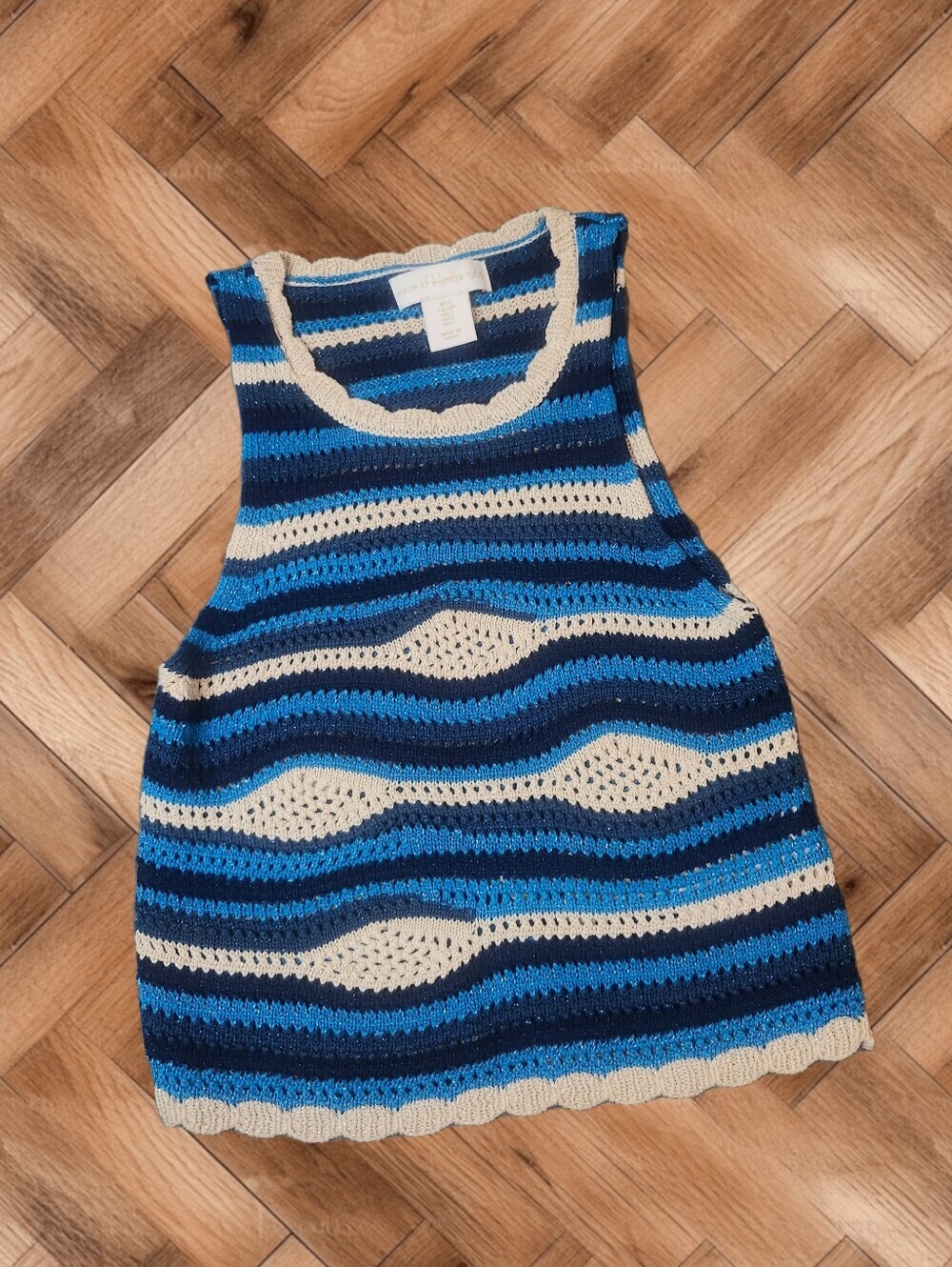 House of Harlow 1960 Blue & Cream Wavy Knit Tank Top – Size S